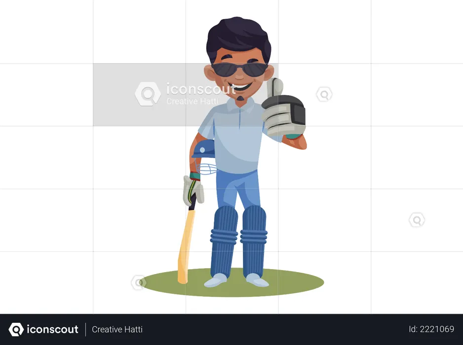 Cricket Player wearing sun glasses ready to play  Illustration