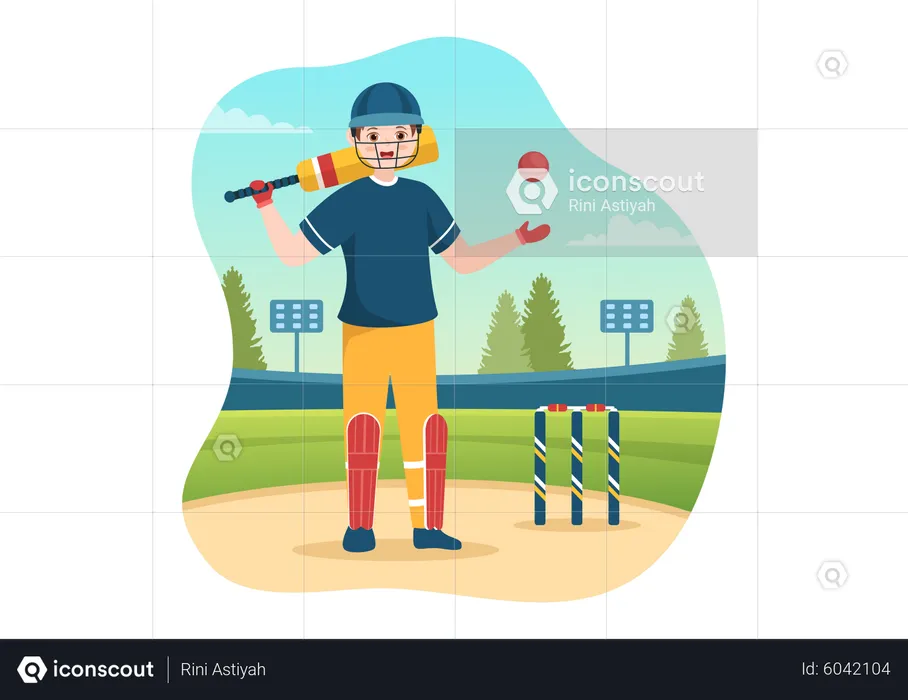 Cricket-Schlagmann mit Schläger und Ball  Illustration