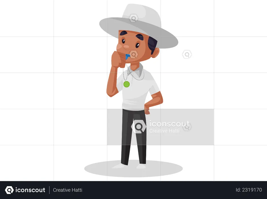 Cricket umpire blowing whistle  Illustration