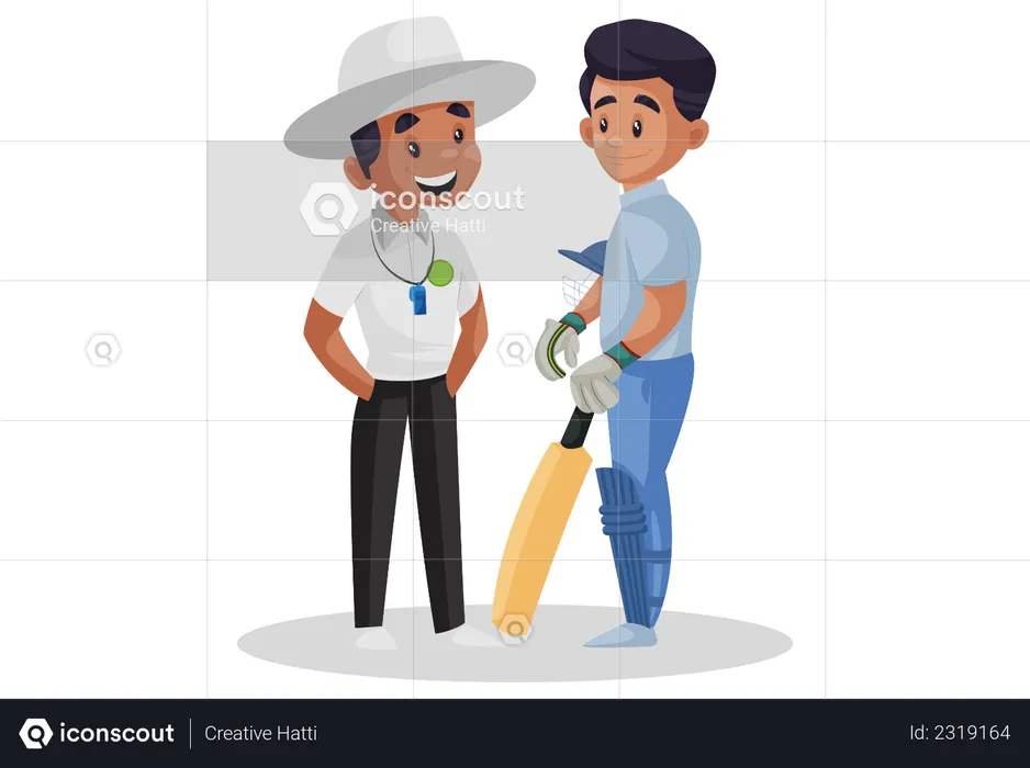 Cricket umpire talking with batsman  Illustration