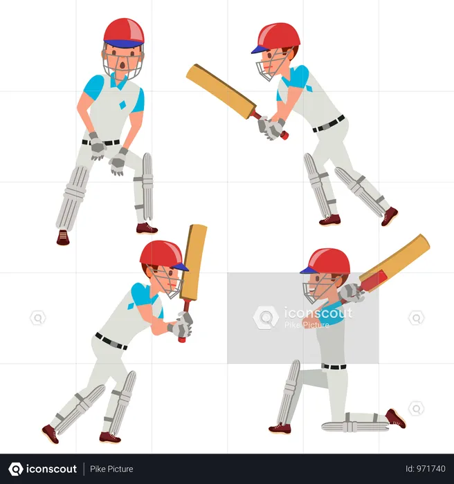 Cricketspieler, Männlich, Vector., Cricketteam, Characters., Flache, Karikatur, Abbildung  Illustration