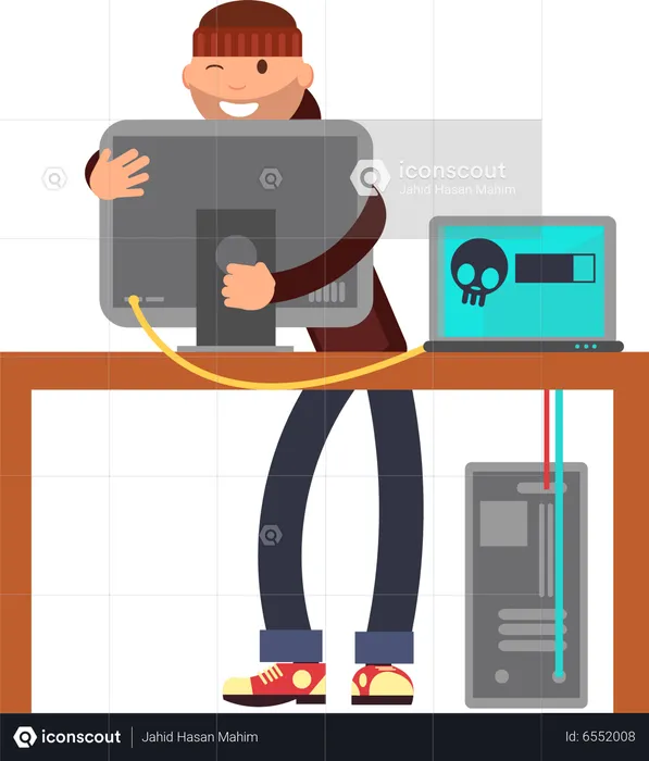 Criminal hackers breaking computer bank accounts  Illustration