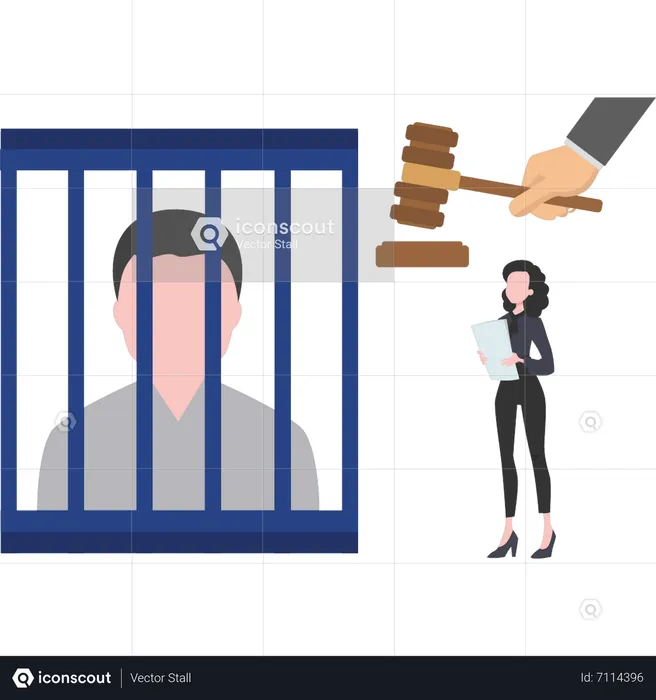 Criminal is in jail  Illustration