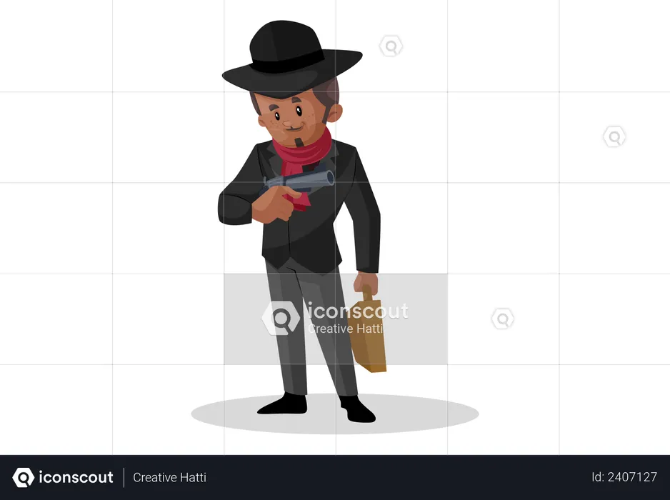 Criminal looking at his gun  Illustration