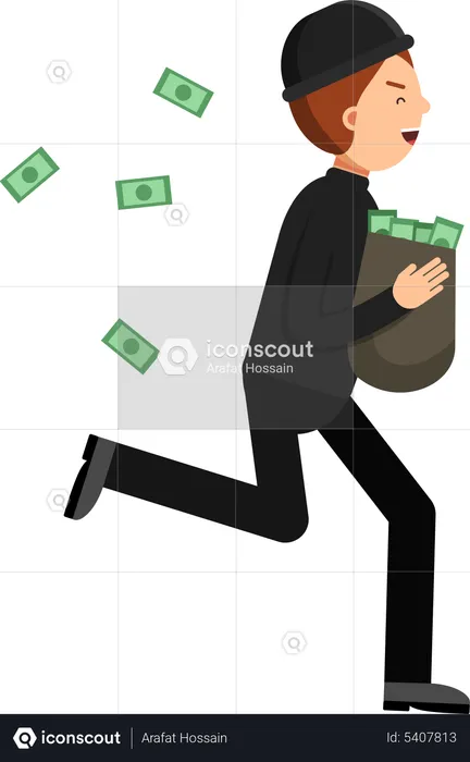Criminal running with money bag  Illustration