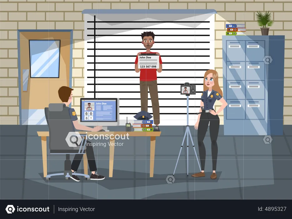 Criminal stand at the wall  Illustration