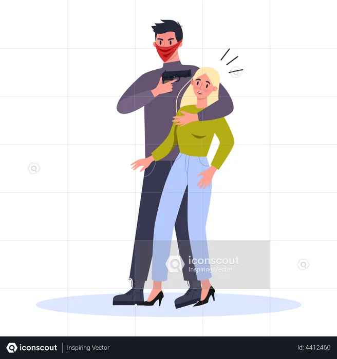 Criminals holding girl hostage  Illustration