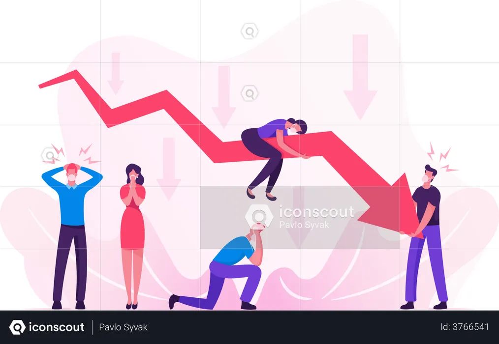 A crise financeira e a recessão económica fracassam durante a Covid19  Ilustração