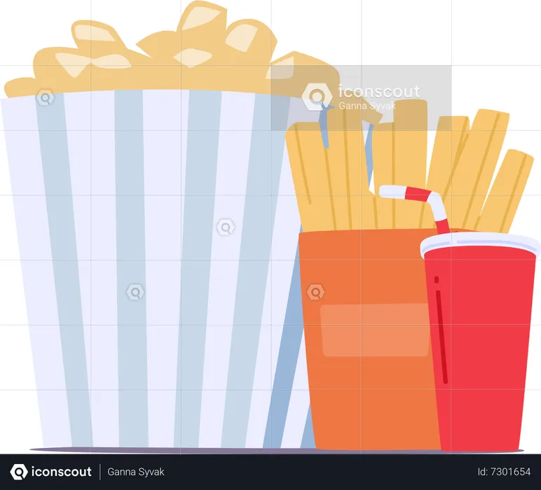 Crispy Fries with Chicken Nuggets And Cola  Illustration