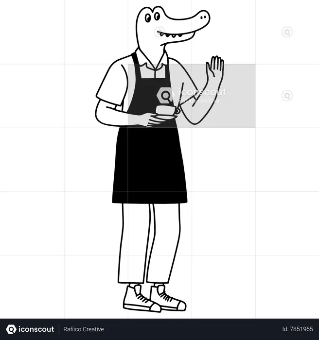 Crocodile barista serving coffee  Illustration