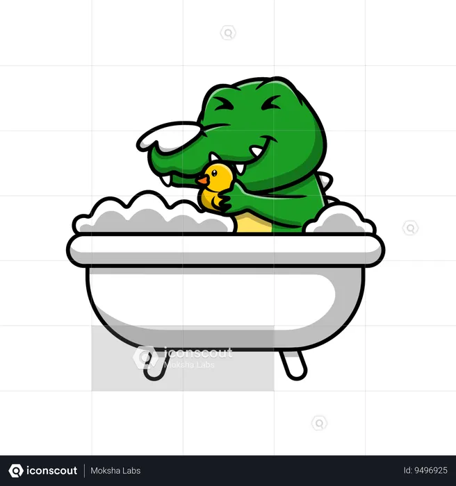 Crocodile Bathing In Bathtub  Illustration