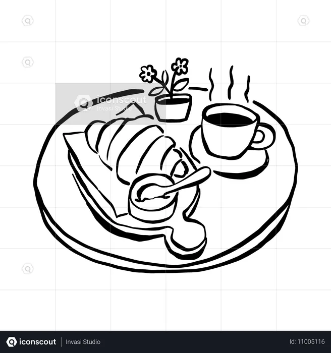 Croissants pour le petit-déjeuner sur la table  Illustration