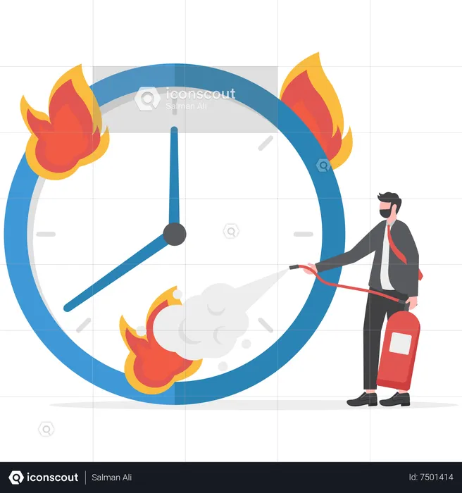 Funcionários infelizes perto de cronômetro em chamas  Ilustração