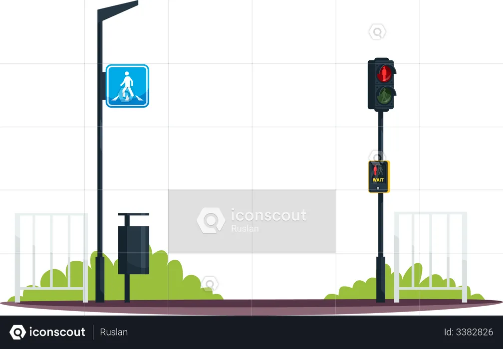 Crosswalk with wait traffic button  Illustration