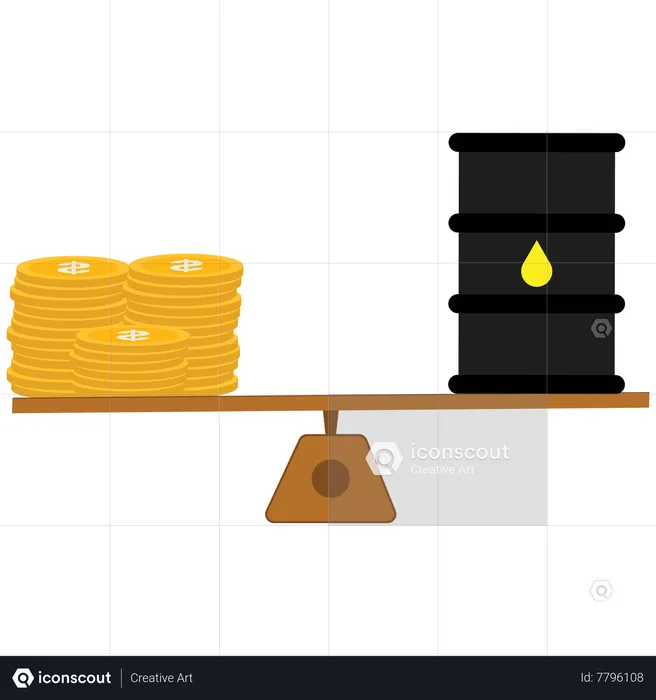 Crude oil and stack of money on the lever  Illustration