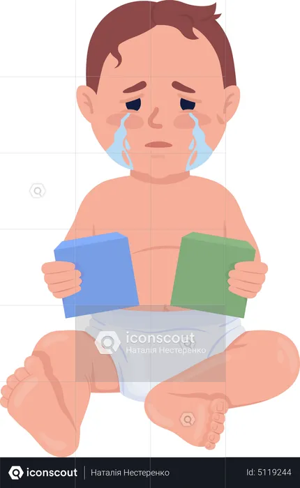 Crying baby with toy blocks  Illustration
