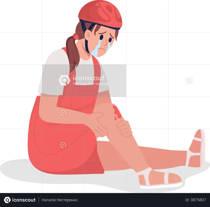 Crying girl with scratched knee  Illustration
