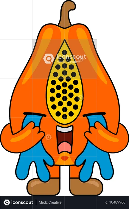 Crying Papaya Mascot  Illustration