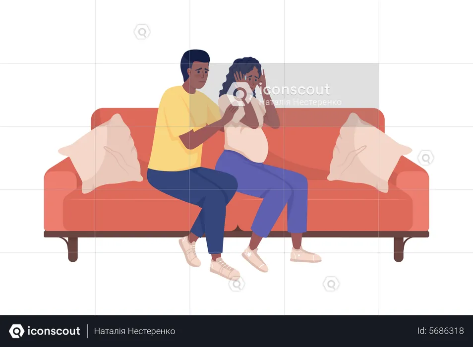 Crying pregnant woman with husband  Illustration
