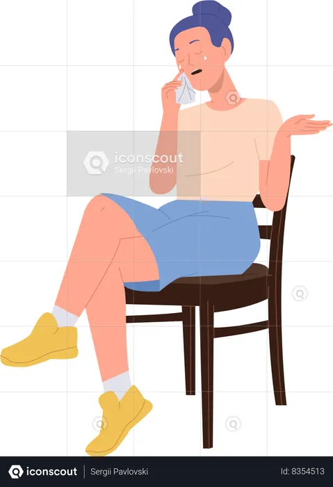 Crying woman psychologist patient sitting on chair  Illustration