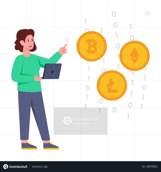 Crypto investor with digital currencies  Illustration