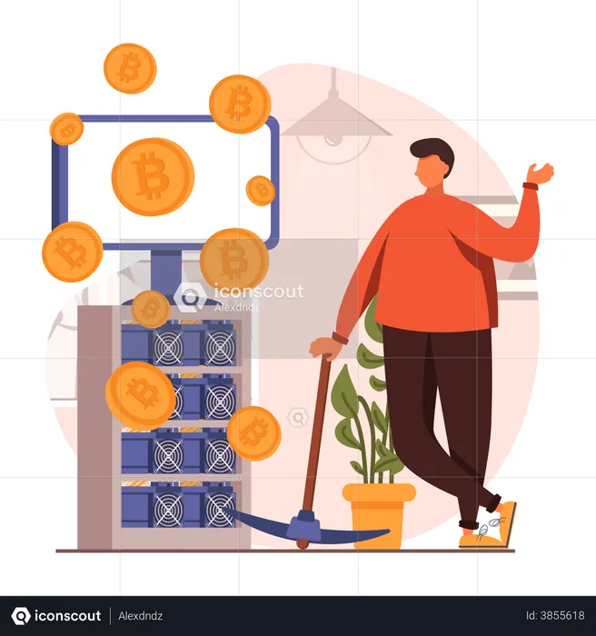 Crypto miner doing bitcoin mining  Illustration
