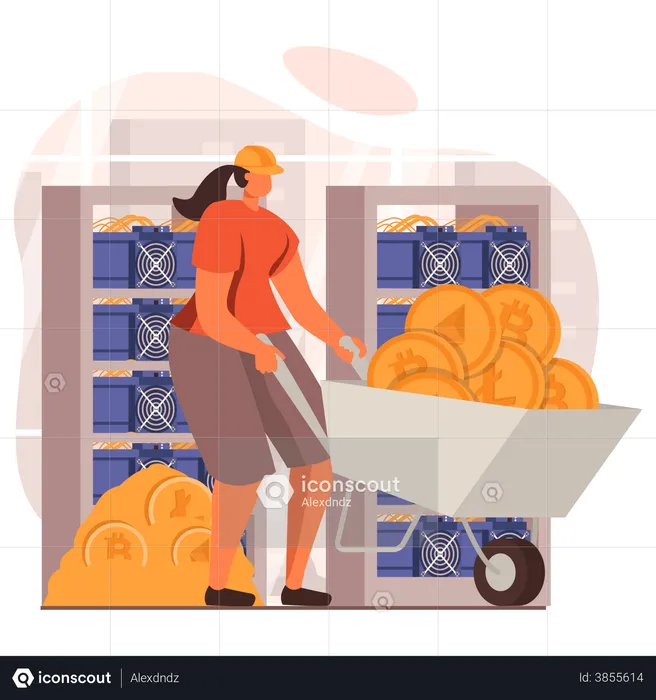 Crypto mining by woman  Illustration
