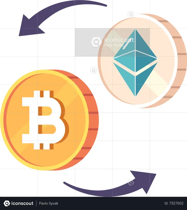 Cryptocurrency Exchange from Ethereum to Bitcoin  Illustration