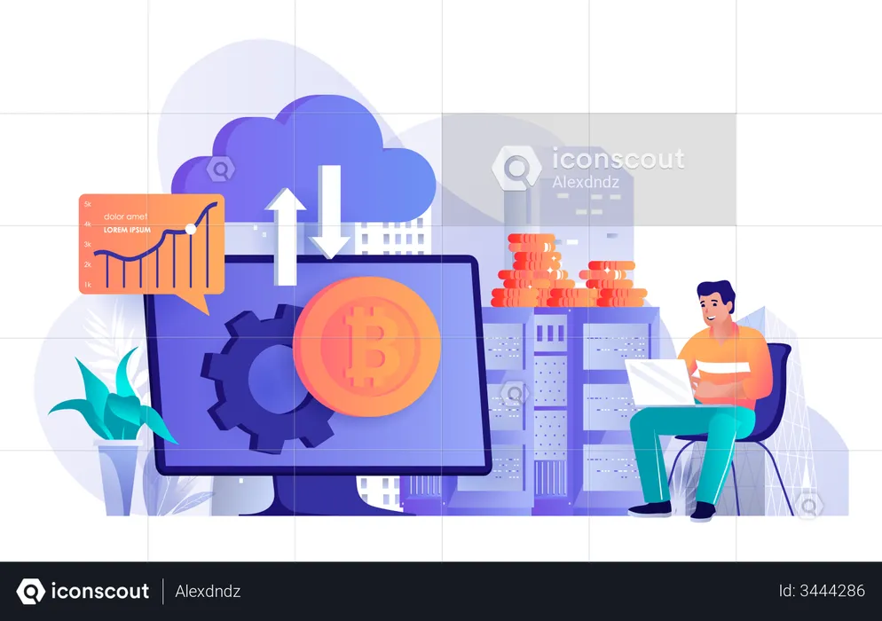 Cryptocurrency mining and trading  Illustration