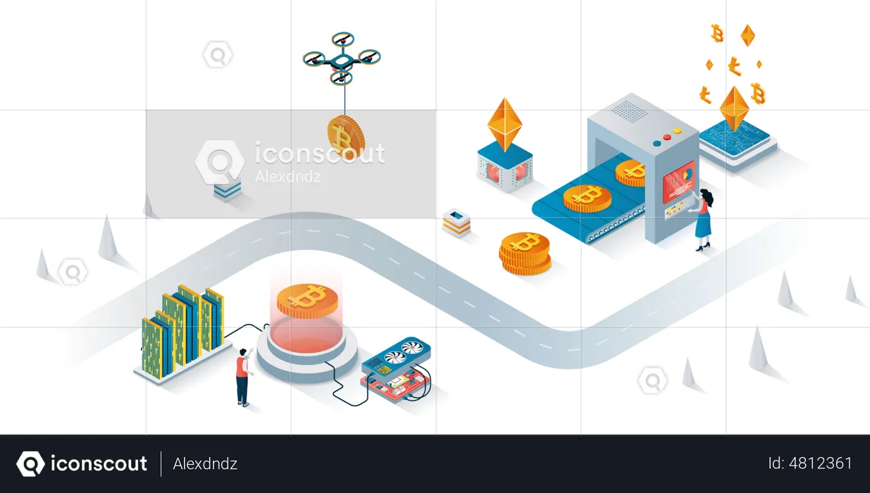 Cryptocurrency mining  Illustration