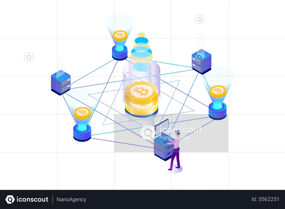Cryptocurrency Mining Server  Illustration