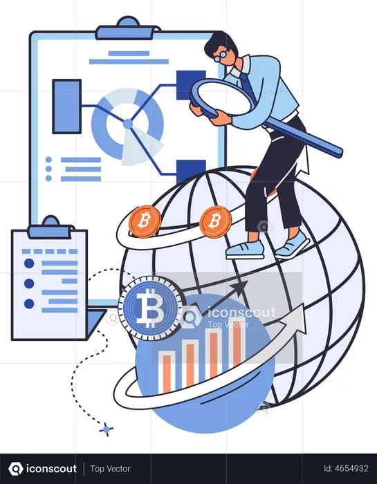 Cryptocurrency trader analyzing market  Illustration