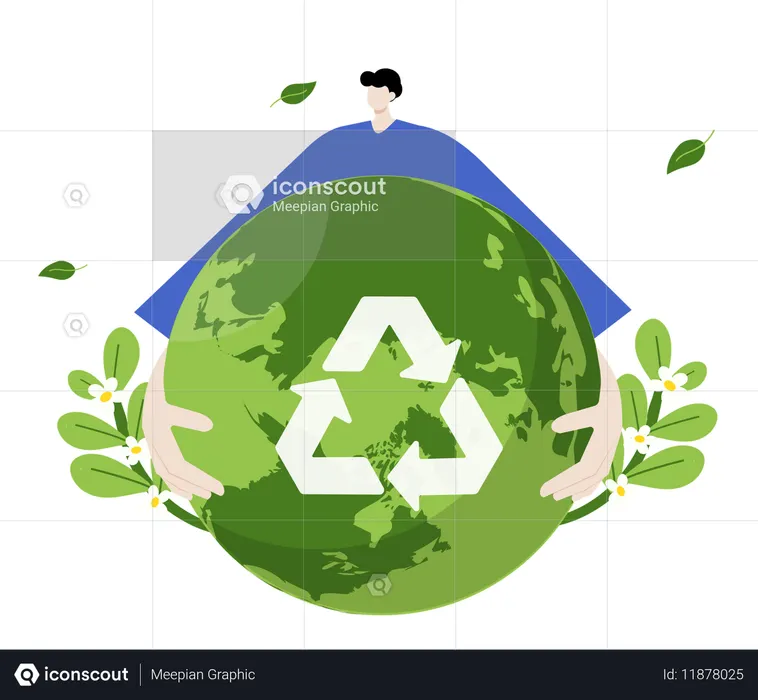 Cuidado ambiental sustentável com foco na reciclagem e consciência global  Ilustração
