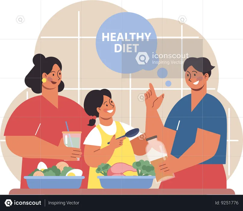 Família cozinhando comida saudável  Ilustração