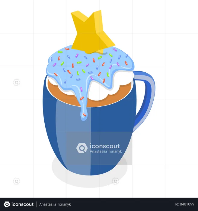 Postre de cup cake con glaseado de arándanos  Ilustración
