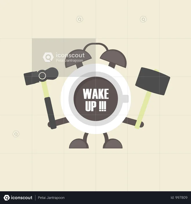 Cup Of Coffee In Alarm Clock Shape, Retro Style  Illustration