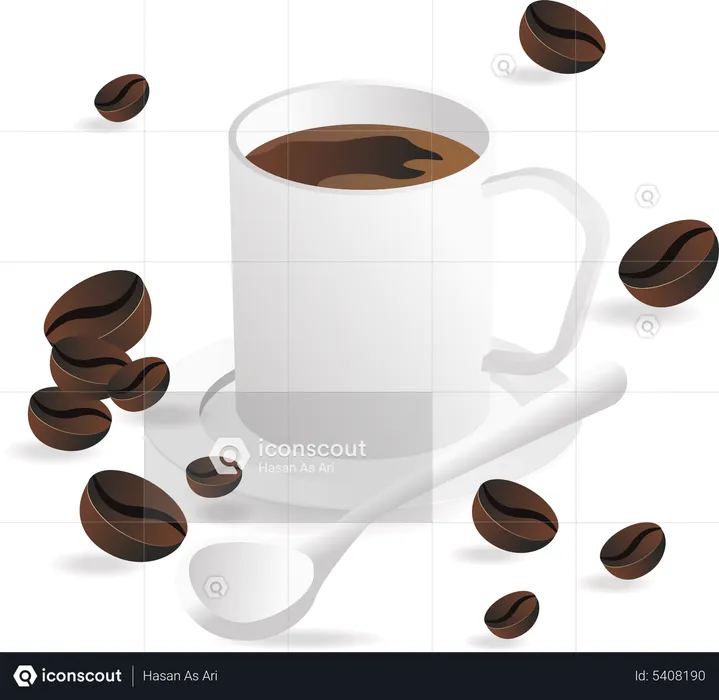 Cup of coffee with beans  Illustration