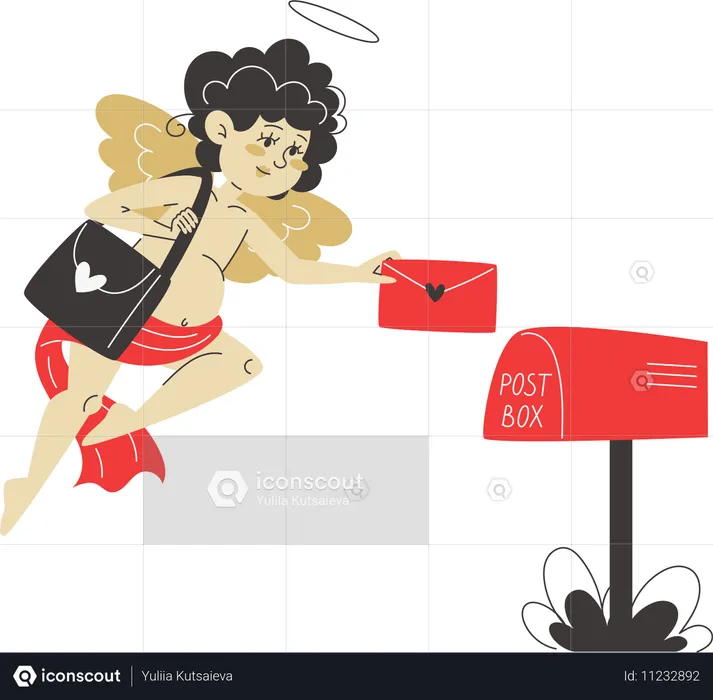 Cupid delivers love letter to mailbox and spreading affection on Valentine's Day  Illustration