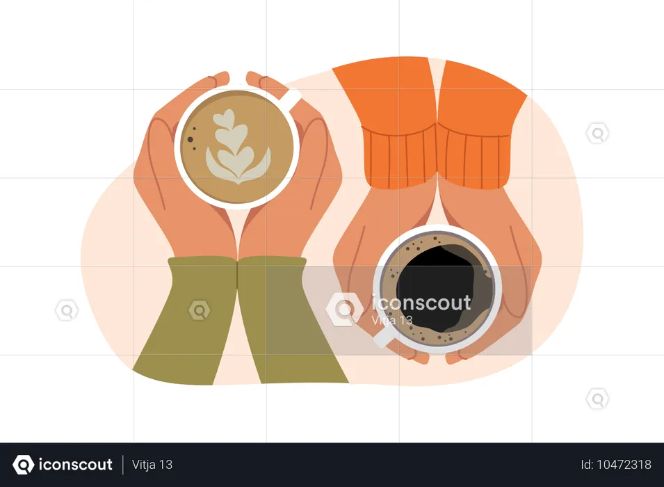 Cups hot coffee in hands  Illustration