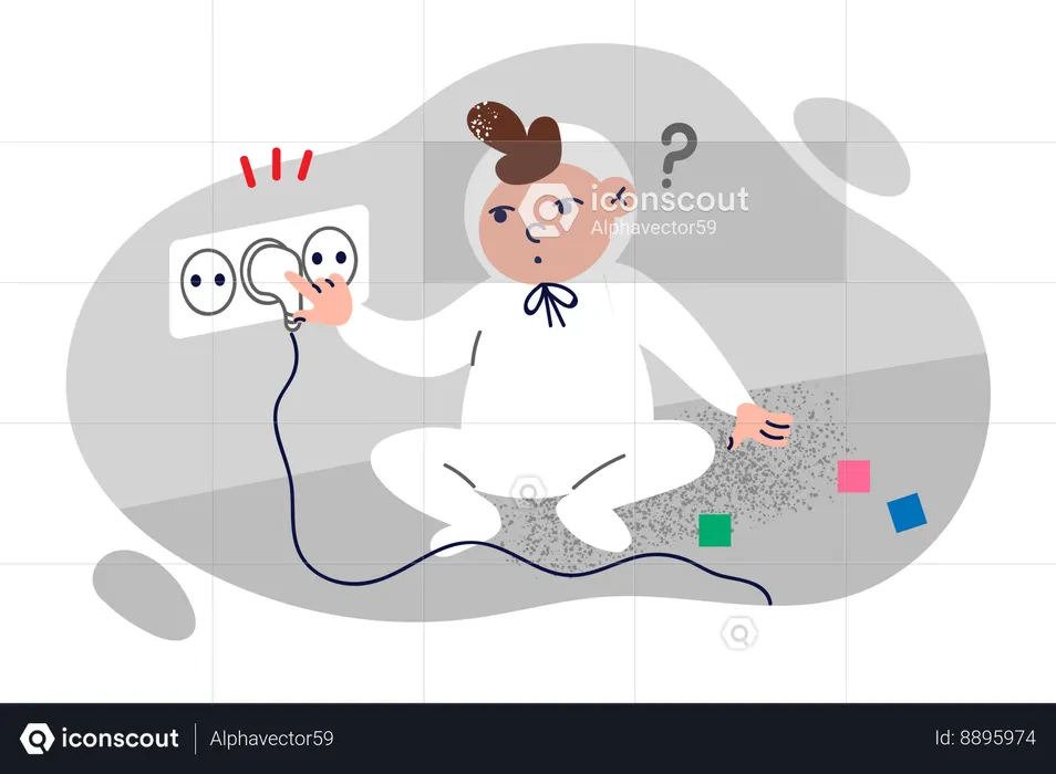 Curious baby sticks fingers into socket and risks getting electric shock due to carelessness parents  Illustration