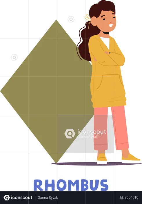 Curious Kid Girl Character Proudly Holds A Rhombus  Illustration
