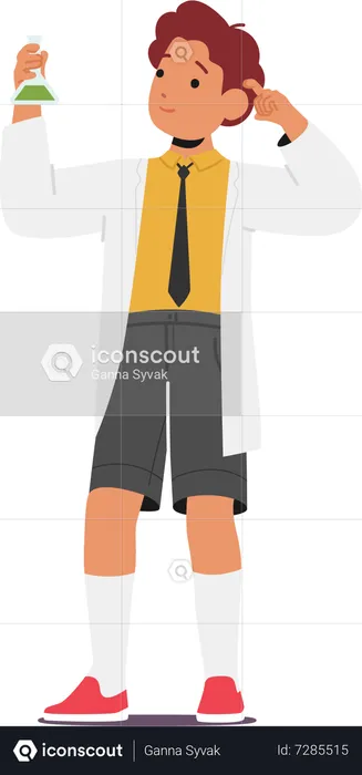 Curious Schoolboy Character Hold Chemical Flask  Illustration