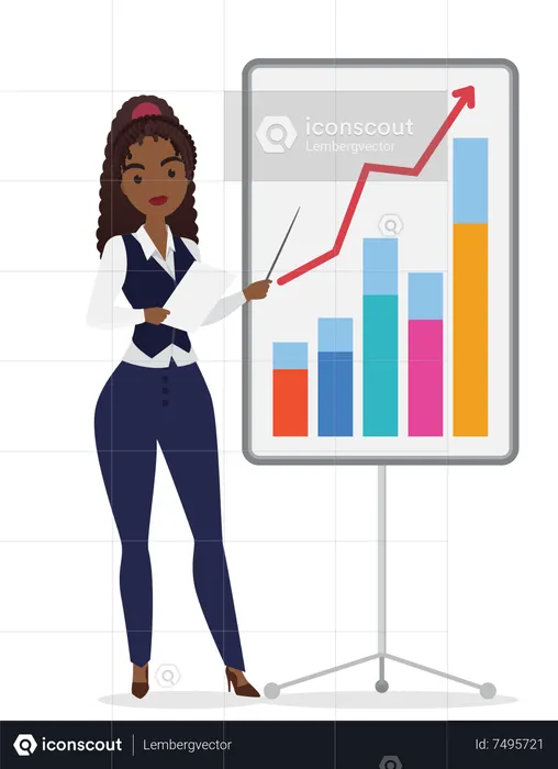 Curley hair businesswoman giving business presentation  Illustration