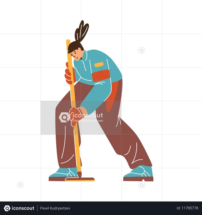 Curling-Kehrer mit Besen auf dem Eis  Illustration