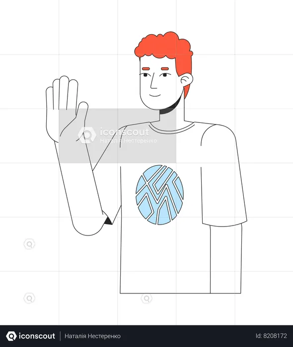 Curly caucasian young man waving happy  Illustration