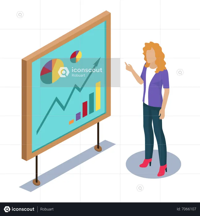 Curly girl doing business analysis  Illustration