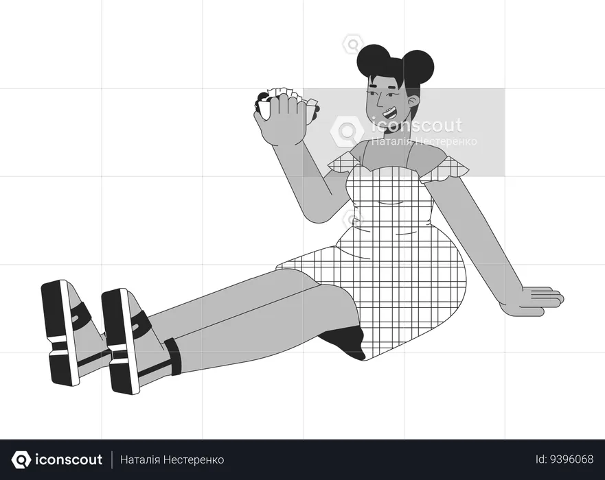 Curvy black woman holding sandwich  Illustration