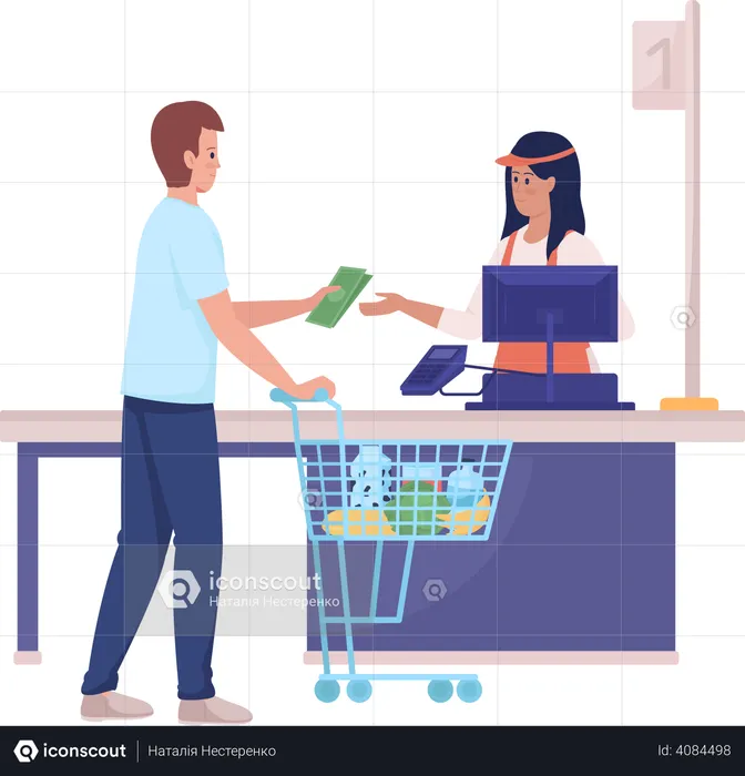 Customer cash payment to cashier  Illustration