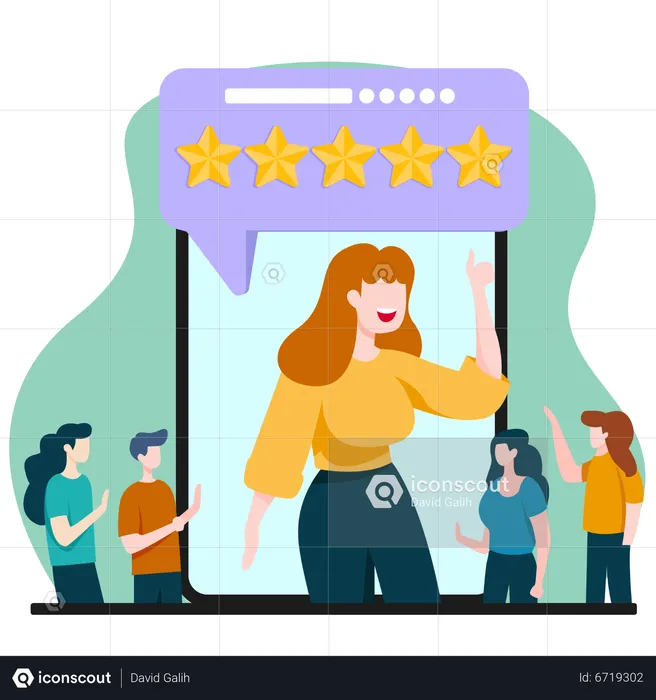 Customer Give Rating 5 Stars on Phone Illustration  Illustration