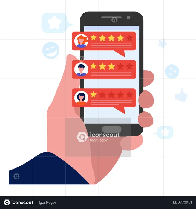 Customer giving rating through mobile  Illustration